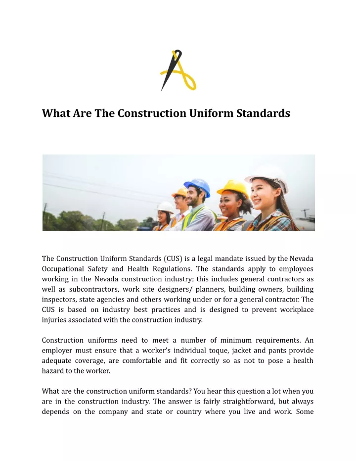 what are the construction uniform standards