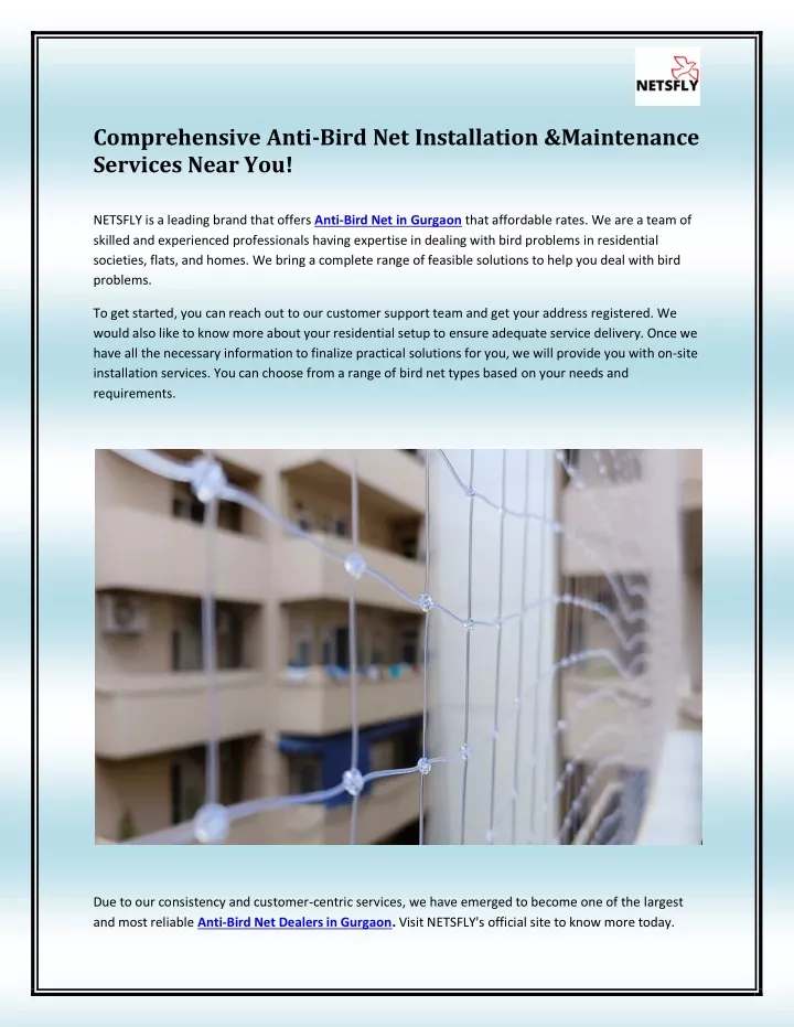 comprehensive anti bird net installation