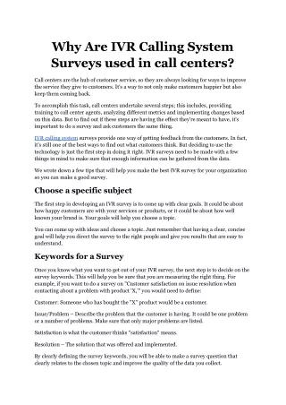 why are ivr calling system surveys used in call
