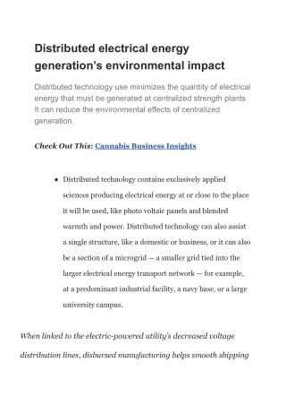 Distributed electrical energy generation’s environmental impact