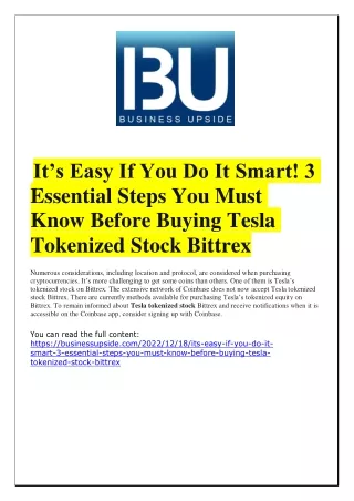 It’s Easy If You Do It Smart! 3 Essential Steps You Must Know Before Buying Tesla Tokenized Stock Bittrex
