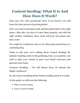 Content Seeding What It Is And How Does It Work