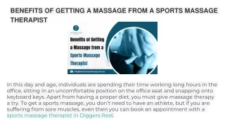 BENEFITS OF GETTING A MASSAGE FROM A SPORTS MASSAGE THERAPIST