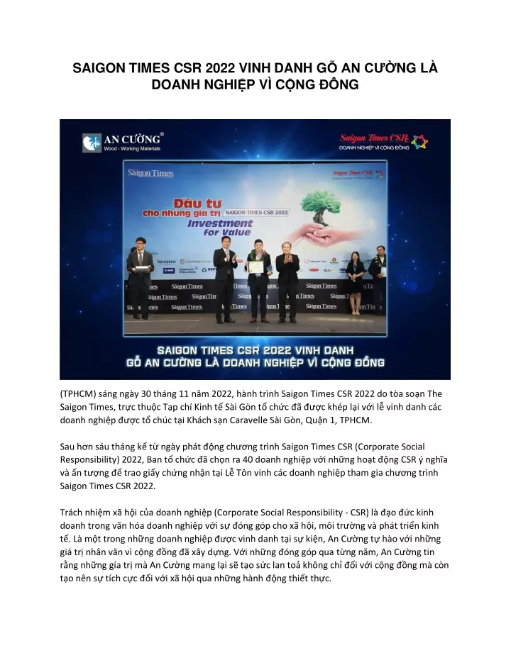 saigon times csr 2022 vinh danh g an c ng l doanh