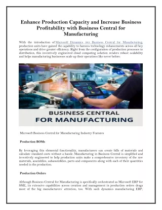 Enhance Production Capacity and Increase Business Profitability with Business Central for Manufacturing