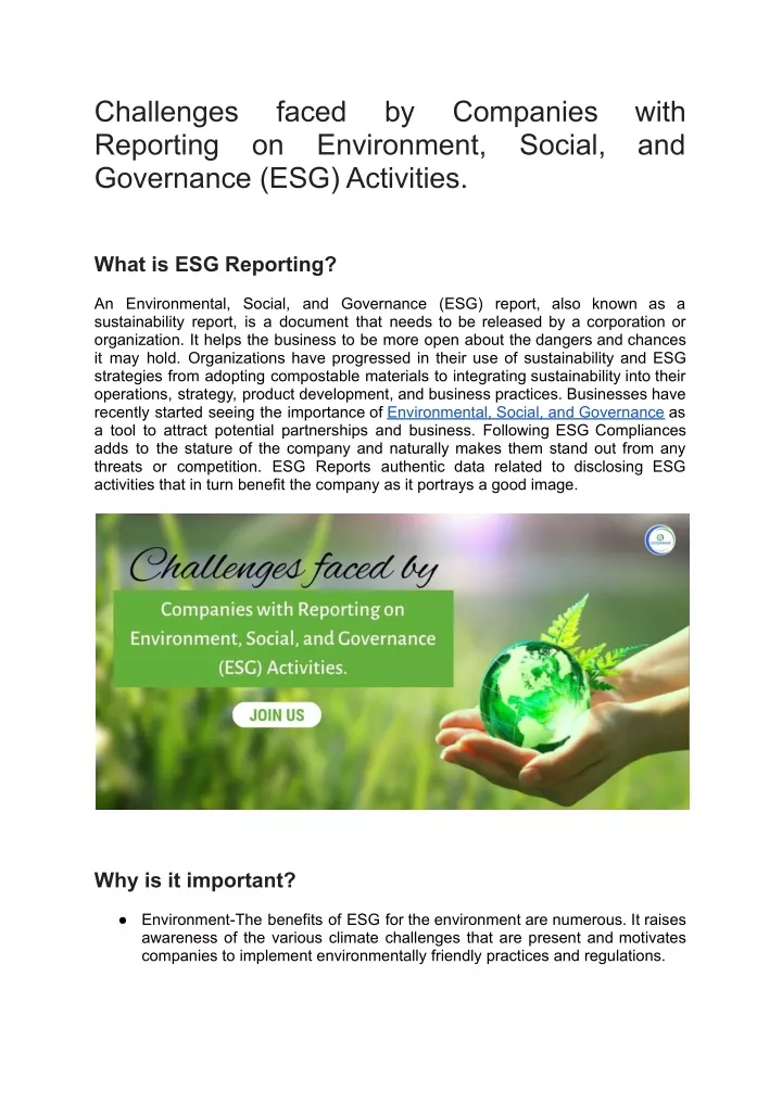 challenges reporting governance esg activities