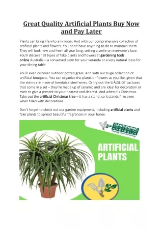 Great Quality Artificial Plants Buy Now and Pay Later