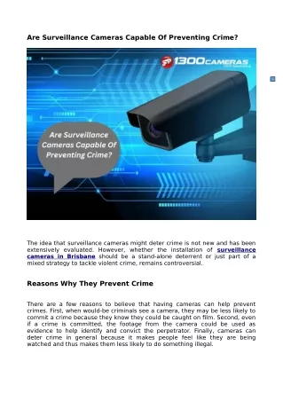 Are Surveillance Cameras Capable Of Preventing Crime?