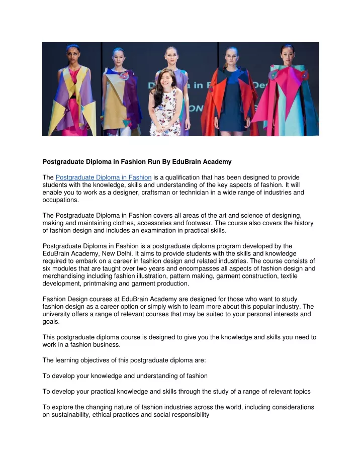 postgraduate diploma in fashion run by edubrain