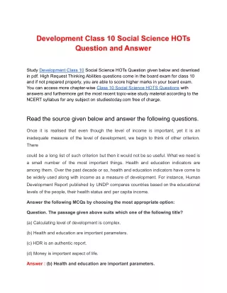 development class 10 social science hots question