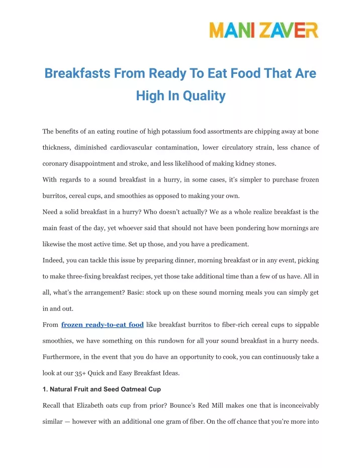 breakfasts from ready to eat food that are high