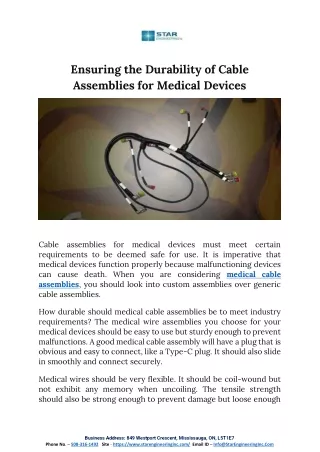 Ensuring the Durability of Cable Assemblies for Medical Devices