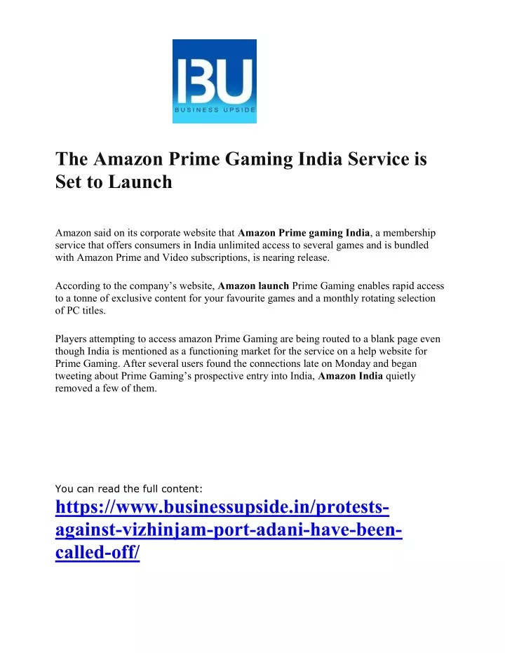 the amazon prime gaming india service