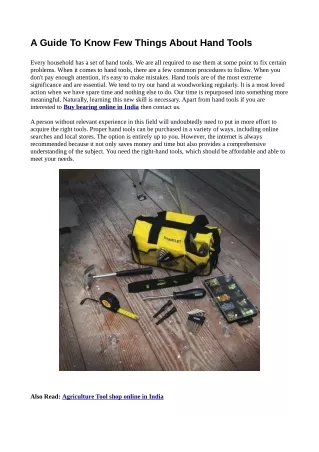 a guide to know few things about hand tools