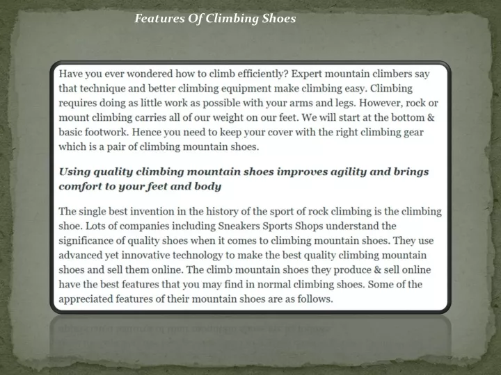 features of climbing shoes