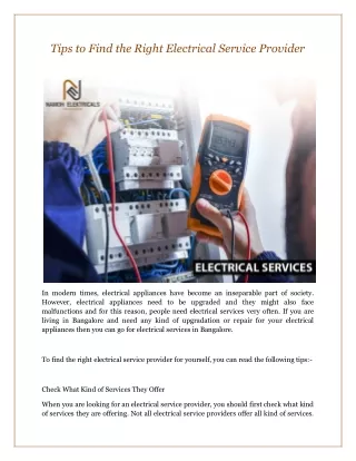 Tips to Find the Right Electrical Service Provider