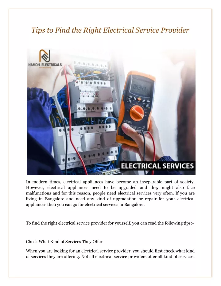 tips to find the right electrical service provider