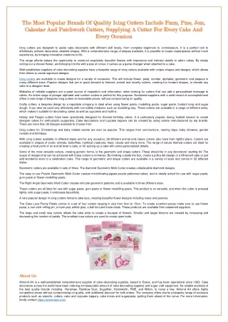 The Most Popular Brands Of Quality Icing Cutters Include Fmm, Pme, Jem, Cakestar And Patchwork Cutters, Supplying A Cutt