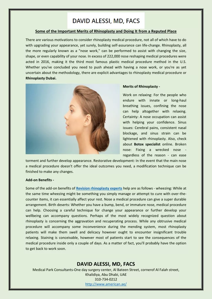 some of the important merits of rhinoplasty