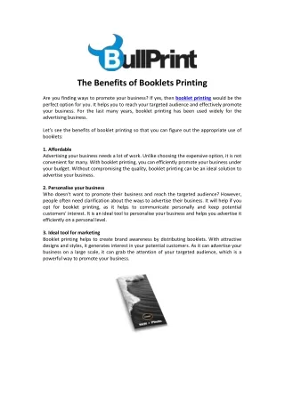 the benefits of booklets printing