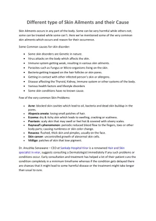 different type of skin ailments and their cause