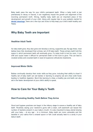 The Importance of Caring for Your Child’s Baby Teeth