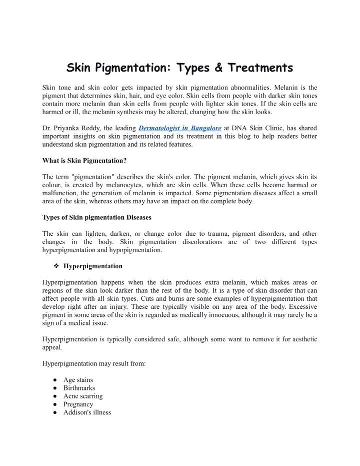 skin pigmentation types treatments