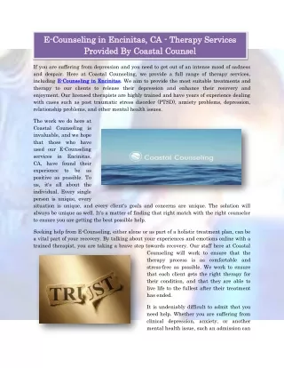 E-Counseling in Encinitas, CA - Therapy Services Provided By Coastal Counsel