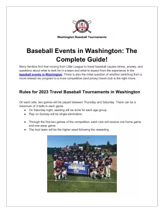 Youth Baseball Tournaments 2023 Near Me in Washington