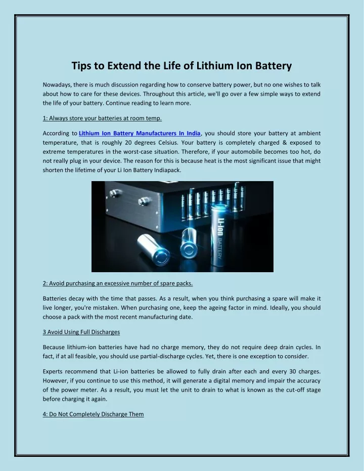 tips to extend the life of lithium ion battery