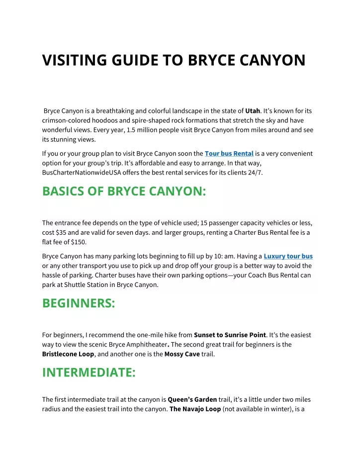 visiting guide to bryce canyon