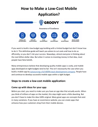 How to Make a Low-Cost Mobile Application