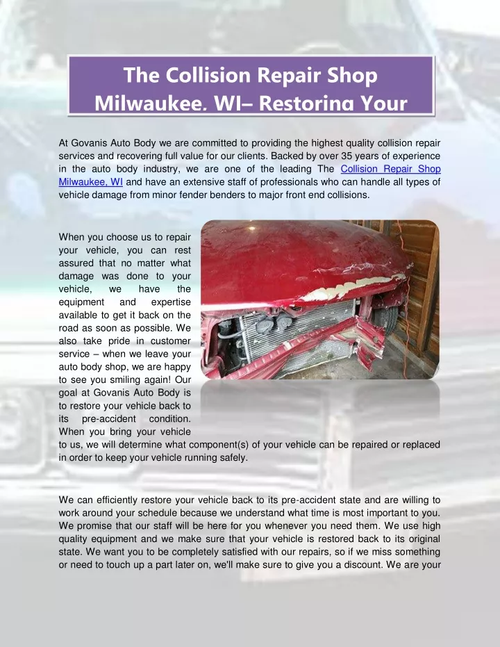 the collision repair shop milwaukee wi restoring