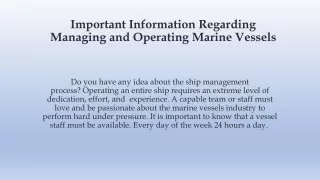 Important Information Regarding Managing and Operating Marine Vessels