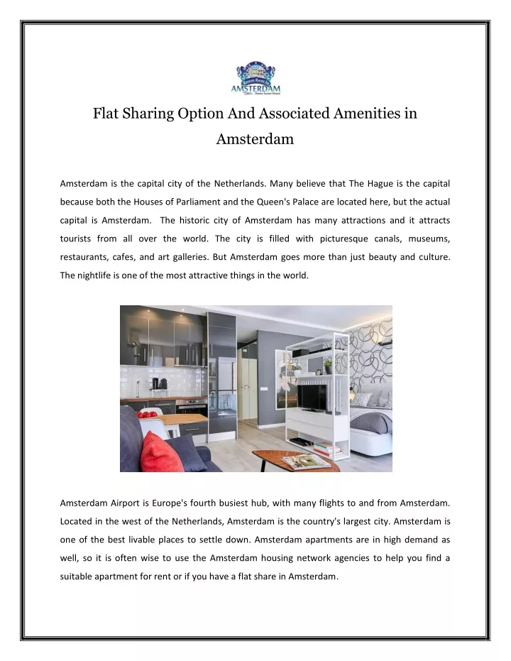 flat sharing option and associated amenities in