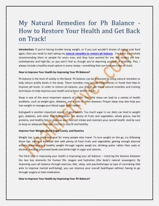 My Natural Remedies for Ph Balance - How to Restore Your Health