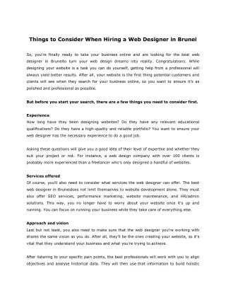 Things to Consider When Hiring a Web Designer in Brunei