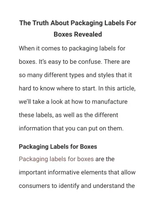 The Truth About Packaging Labels For Boxes Revealed