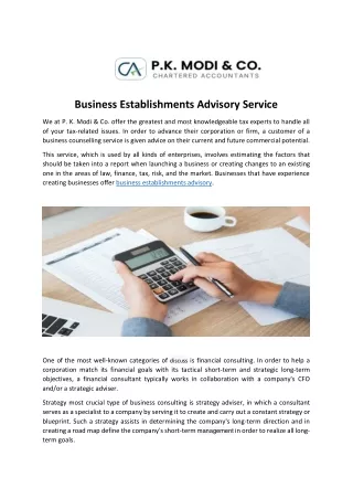 Business Establishments Advisory Service