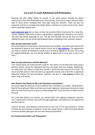 ins out to lash adhesives and extensions