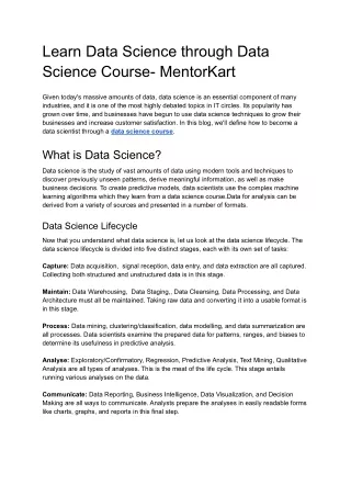 Learn Data Science through Data Science Course- MentorKart