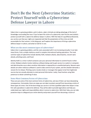 Protect Yourself with a Cybercrime Defense Lawyer in Lahore