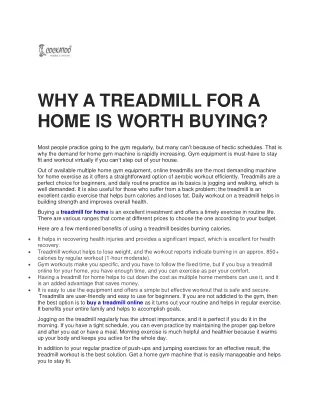 Why a Treadmill for a Home is Worth Buying