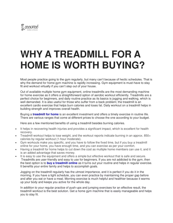 why a treadmill for a home is worth buying