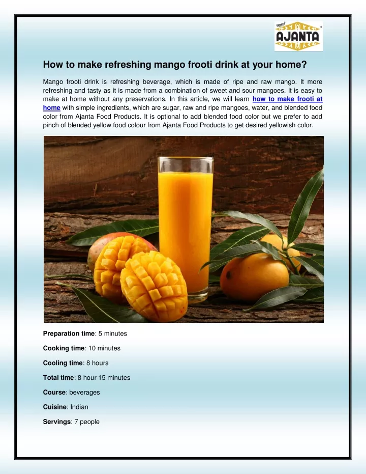 how to make refreshing mango frooti drink at your