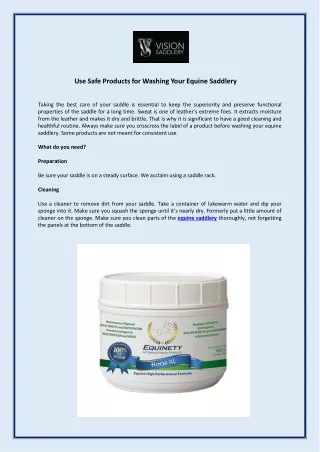 Use Safe Products for Washing Your Equine Saddlery