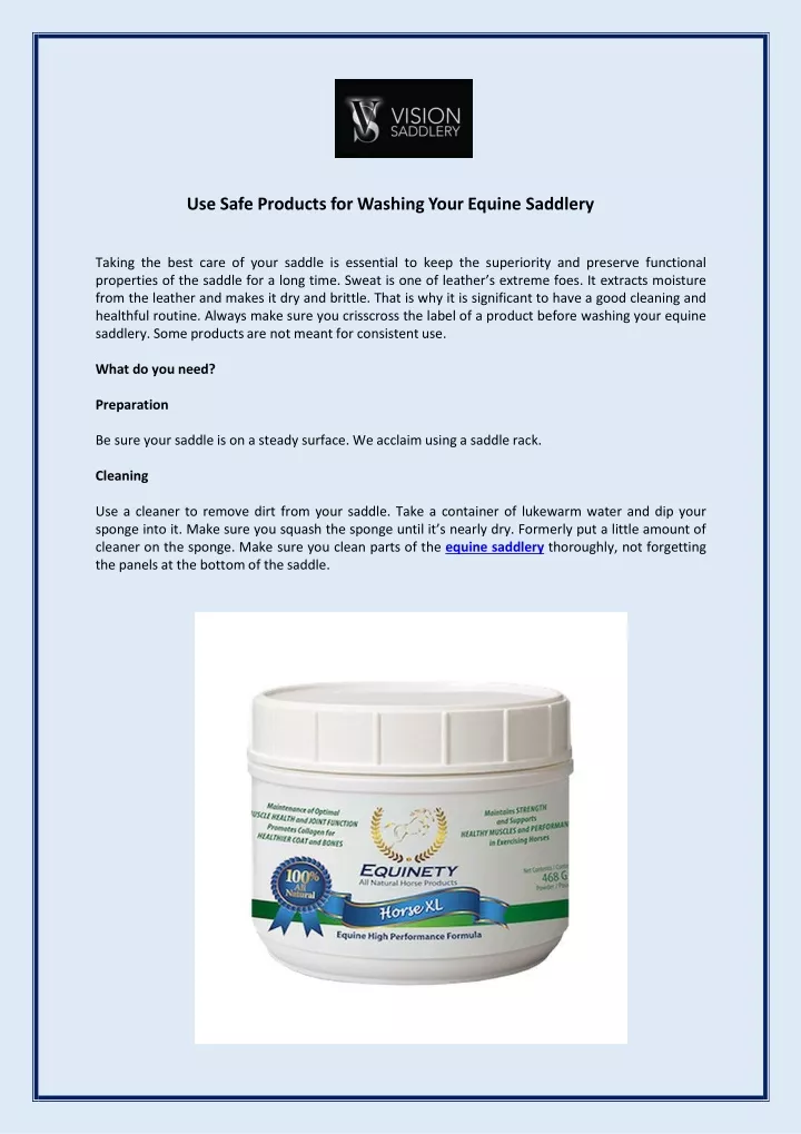 use safe products for washing your equine saddlery