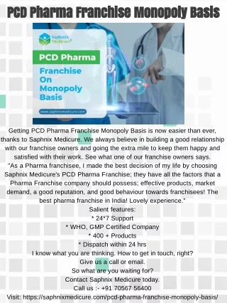 PCD Pharma Franchise Monopoly Basis