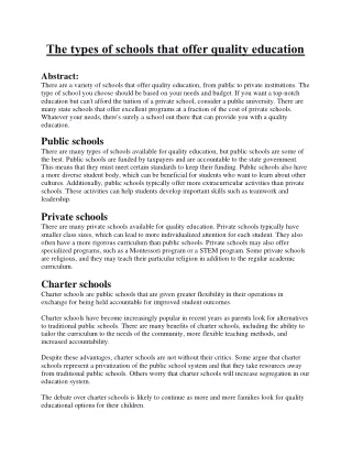 the types of schools that offer quality education