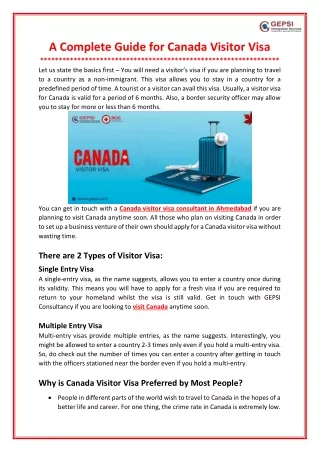 A Complete Guide for Canada Visitor Visa
